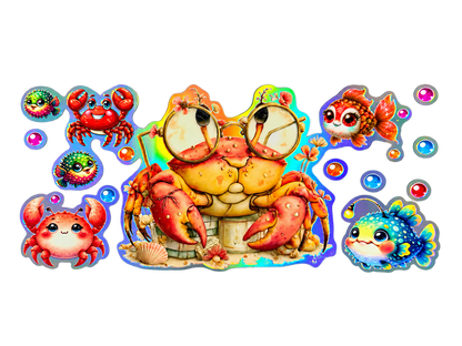 Holographic crab and ocean friends UV DTF transfer Hero 1200x900
