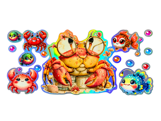 Holographic crab and ocean friends UV DTF transfer Hero 1200x900