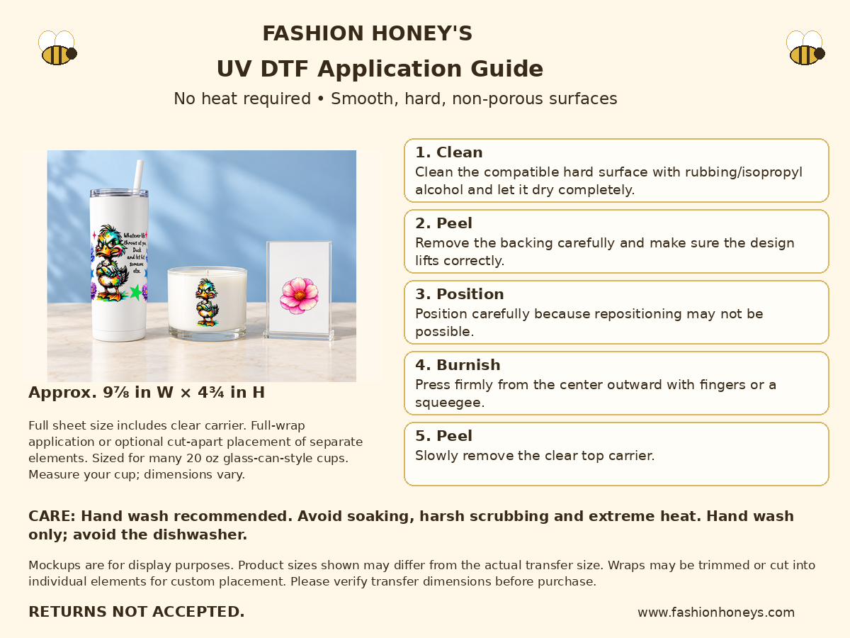Colorful duck and floral UV DTF cup wrap Application Guide