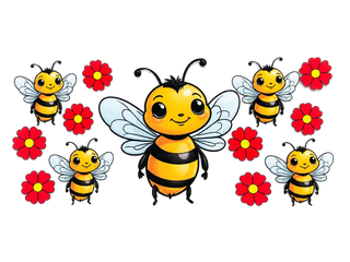 Bees & Red Flowers UV DTF Cup Wrap — Optional Cut Apart Sheet