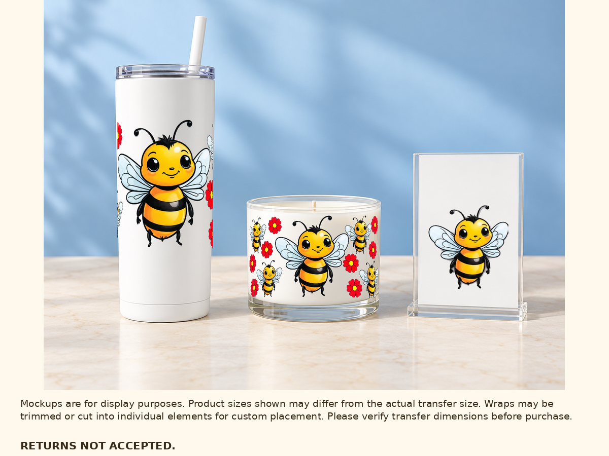 Bees and red flowers UV DTF cup wrap — Lifestyle