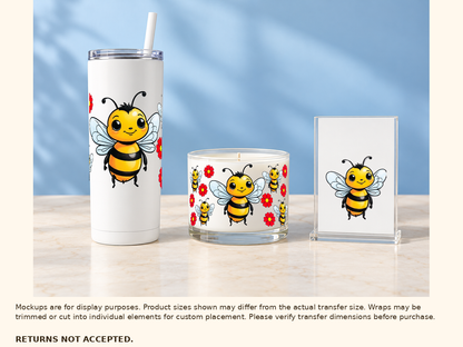 Bees and red flowers UV DTF cup wrap — Lifestyle