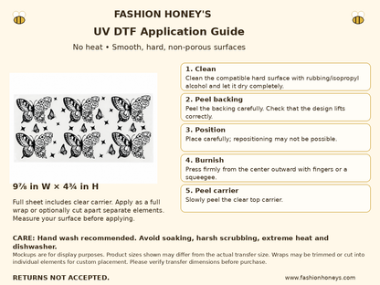 Black and white butterfly roses UV DTF cup wrap — Application Guide