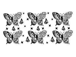 Black & White Butterfly Roses UV DTF Cup Wrap — Optional Cut Apart Sheet