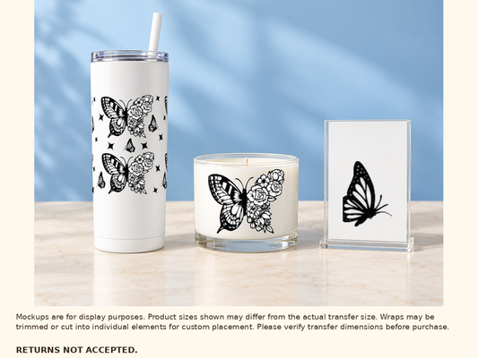 Black and white butterfly roses UV DTF cup wrap — Lifestyle