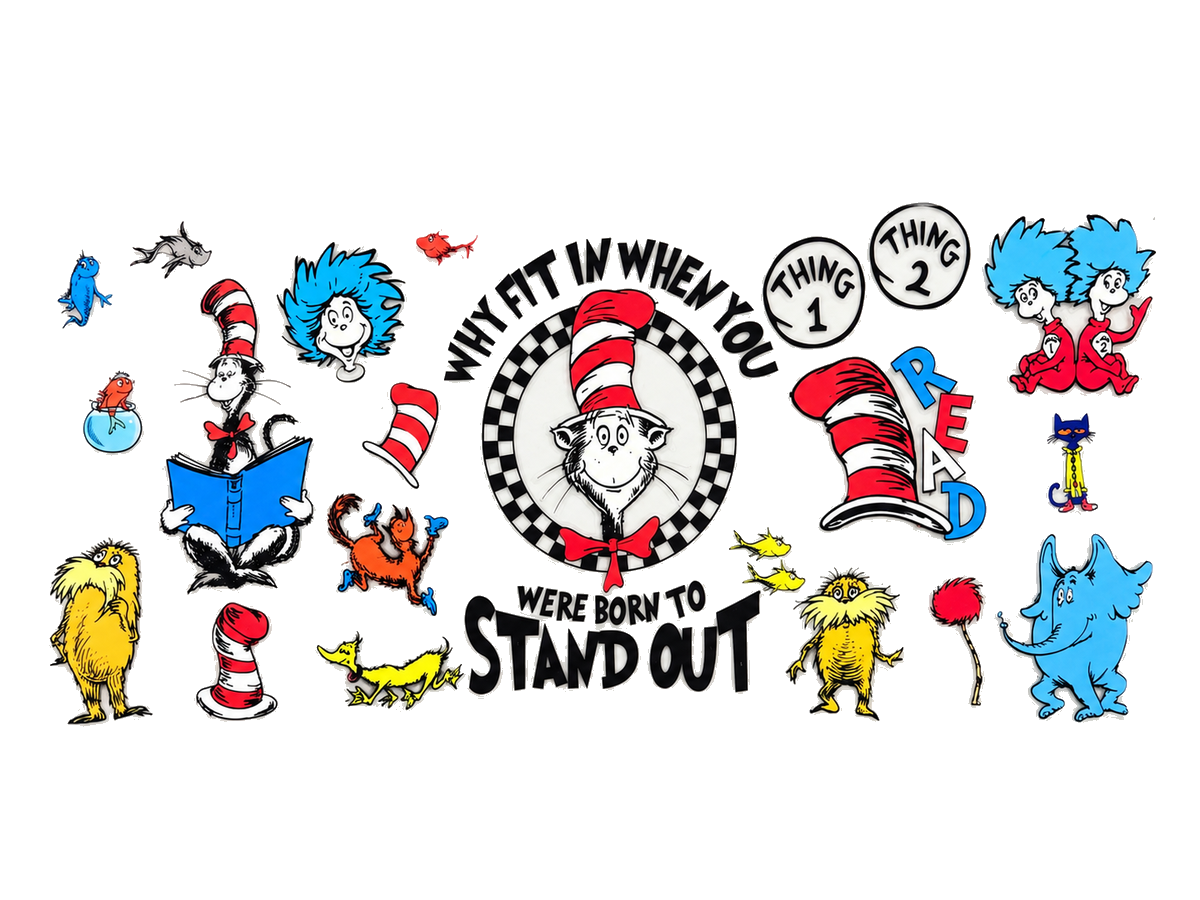 Why Fit In character collage UV DTF cup wrap — Hero 1200x900
