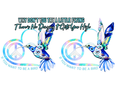 Hummingbird Peace Hearts UV DTF Cup Wrap — Optional Cut Apart Sheet