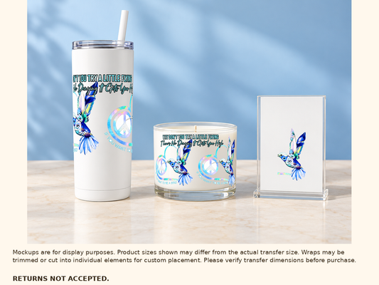 Hummingbird peace hearts UV DTF cup wrap — Lifestyle