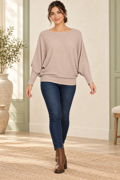 Zenana HW-2177D4 Ash Mocha ribbed batwing sweater — hero view