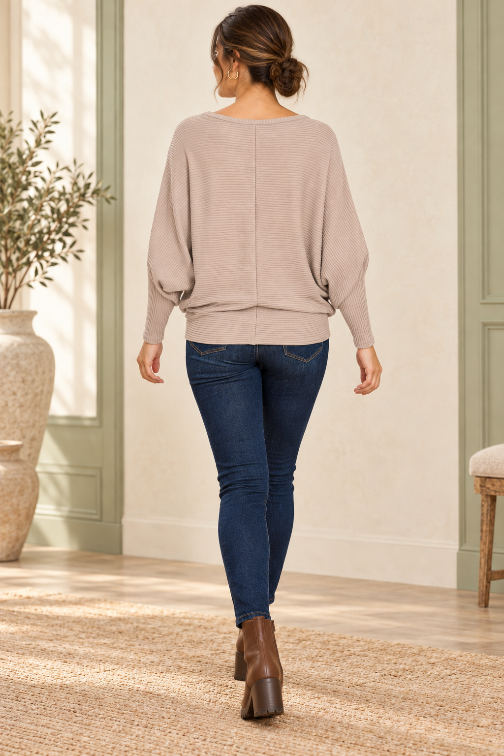 Zenana HW-2177D4 Ash Mocha ribbed batwing sweater — back view