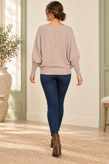 Zenana HW-2177D4 Ash Mocha ribbed batwing sweater — back view