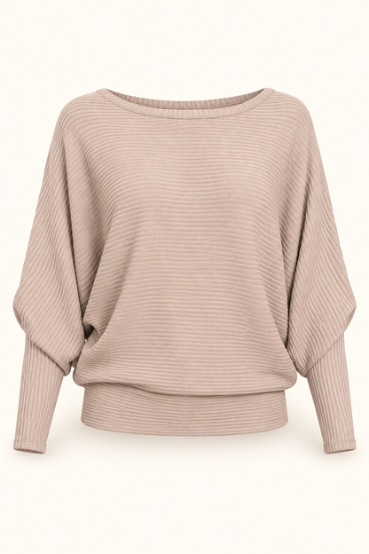 Zenana HW-2177D4 Ash Mocha ribbed batwing sweater — front ghost mannequin view
