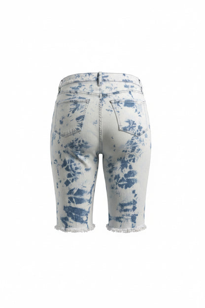 High Rise Acid Washed Denim Shorts