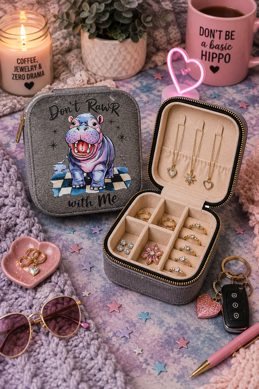 “Rawr” Hippo Travel Jewelry Case