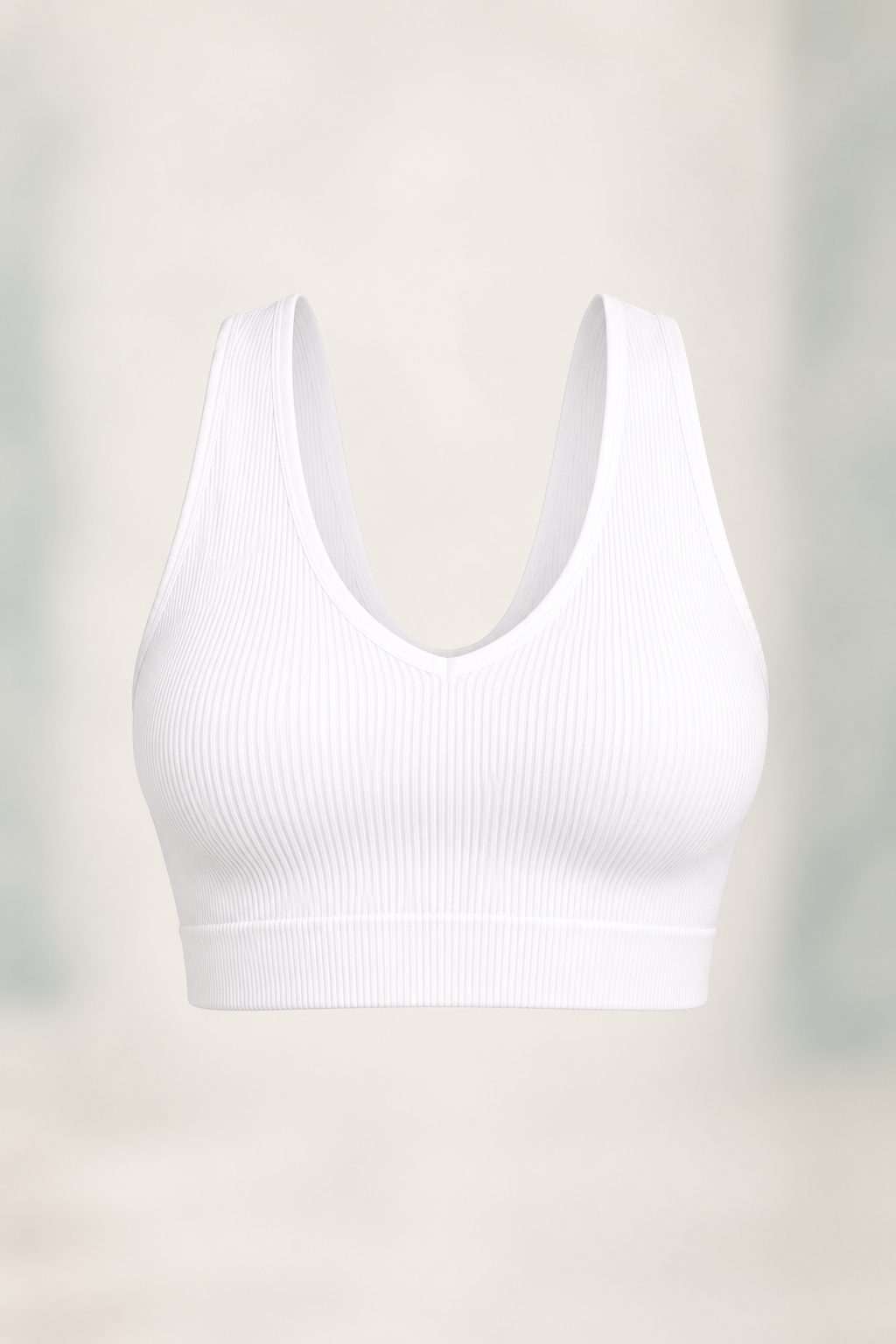 Zenana NT-6133A padded ribbed crop brami in White, front ghost mannequin view