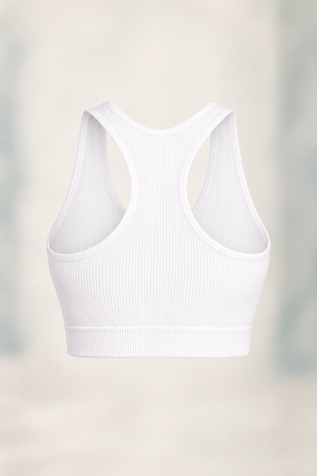 Zenana NT-6133A padded ribbed crop brami in White, back ghost mannequin view