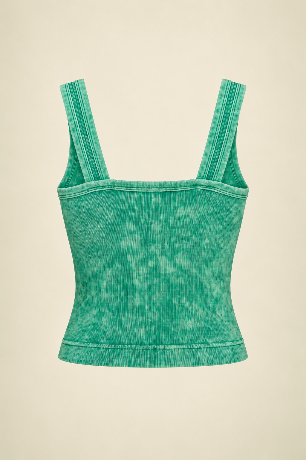 Zenana NTW-6192A Green mineral-washed ribbed crop brami, straight-across back ghost mannequin view