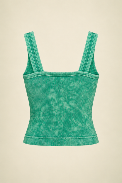Zenana NTW-6192A Green mineral-washed ribbed crop brami, straight-across back ghost mannequin view