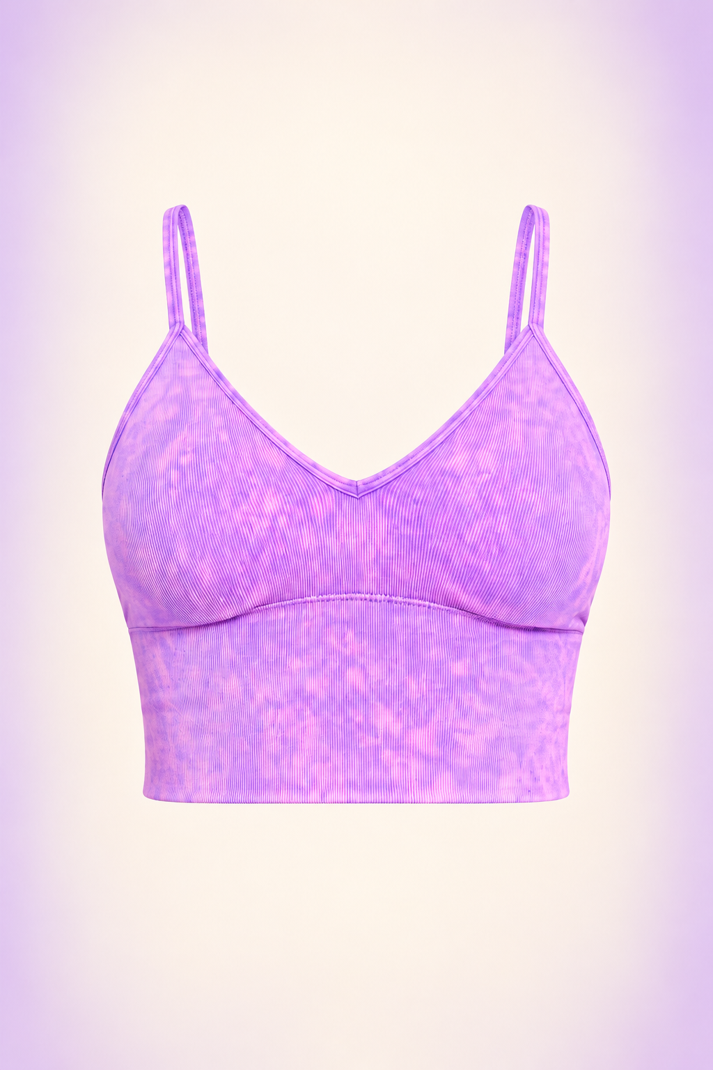 Zenana NTW-6204A Violet washed ribbed padded crop tank, front ghost mannequin view