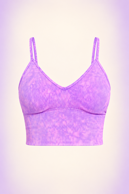 Zenana NTW-6204A Violet washed ribbed padded crop tank, front ghost mannequin view