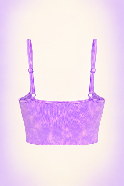 Zenana NTW-6204A Violet washed ribbed padded crop tank, back ghost mannequin with adjustable straps