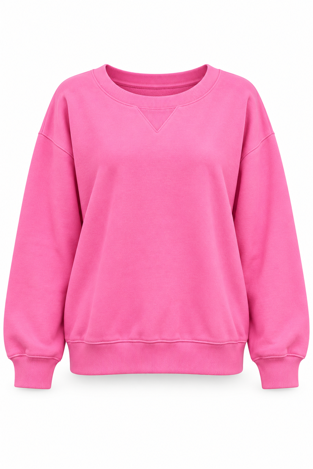 Front product view of Zenana OT-4379 pink sweatshirt with stitched V inset