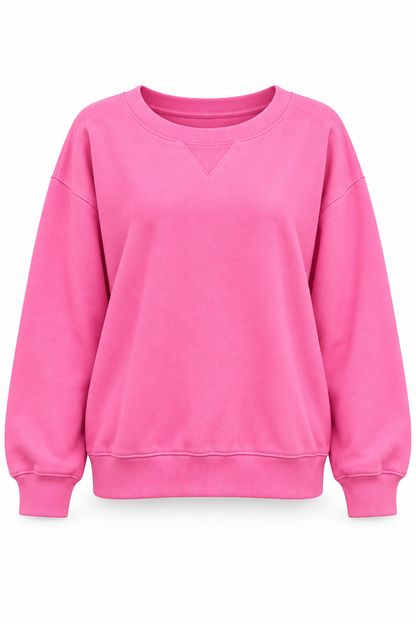 Front product view of Zenana OT-4379 pink sweatshirt with stitched V inset