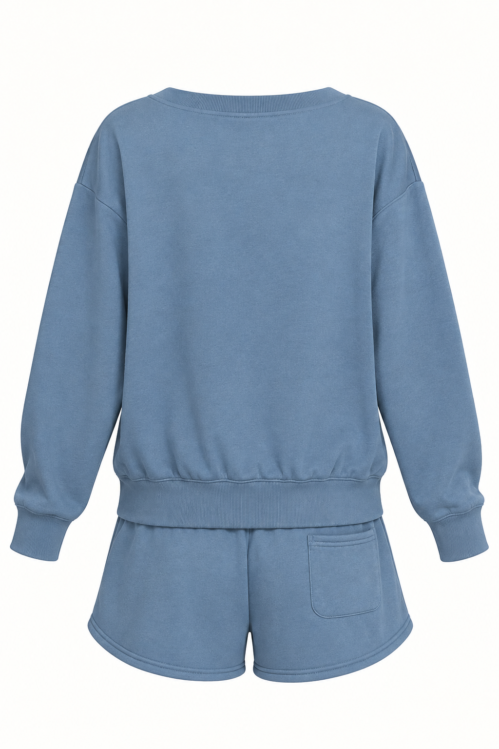 Zenana OTOP-4379A5 Dusty Blue sweatshirt and shorts set — back ghost view