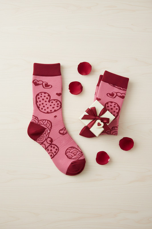 Happy Hearts - 2 Tone Pink Crew Socks