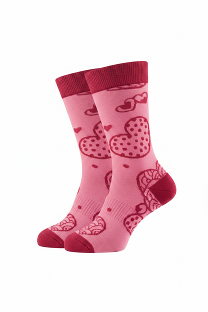 Happy Hearts - 2 Tone Pink Crew Socks