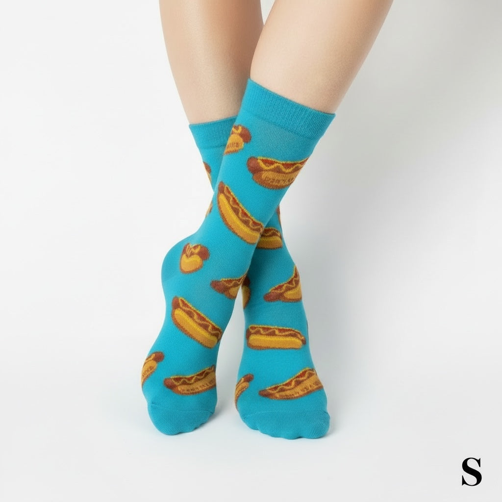 Silles Socks - One Size Fits Most - Hot Dogs - Don’t Be a Weiner - Light Blue