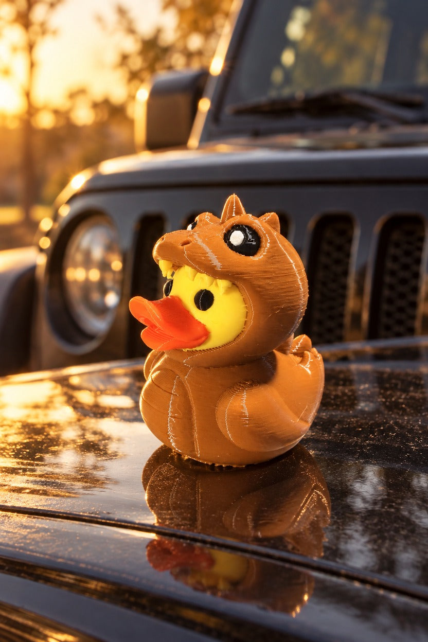 Rex shown on a parked Jeep hood, illustrative scene