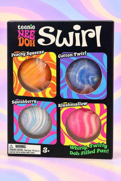Schylling Teenie NeeDoh Swirl four-pack with Peachy Squeeze, Cotton Twirl, Squishberry and Blushmallow