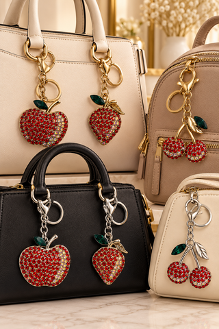 Rhinestone Fruit Bag Charm Keychain