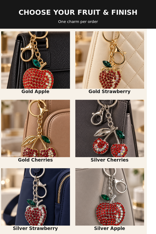 Rhinestone Fruit Bag Charm Keychain