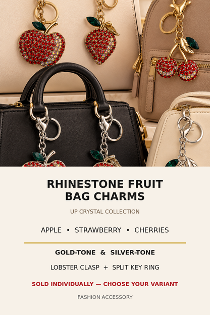 Rhinestone Fruit Bag Charm Keychain