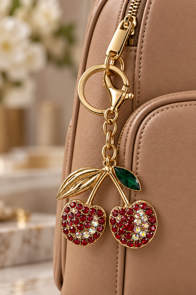 Rhinestone Fruit Bag Charm Keychain