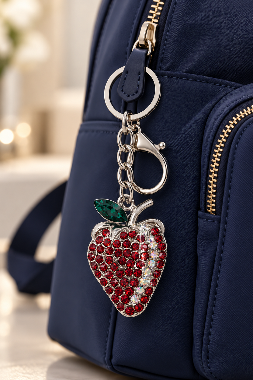 Rhinestone Fruit Bag Charm Keychain