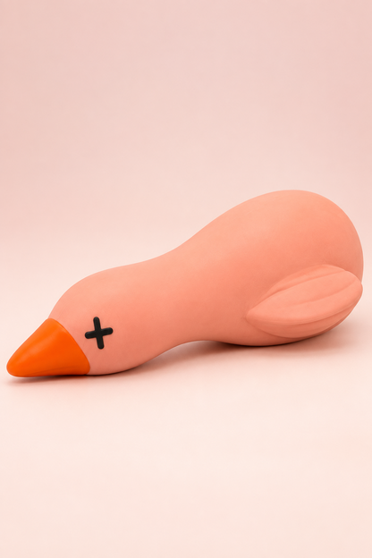 Jumbo pink bird squishy with orange beak and X-shaped eye