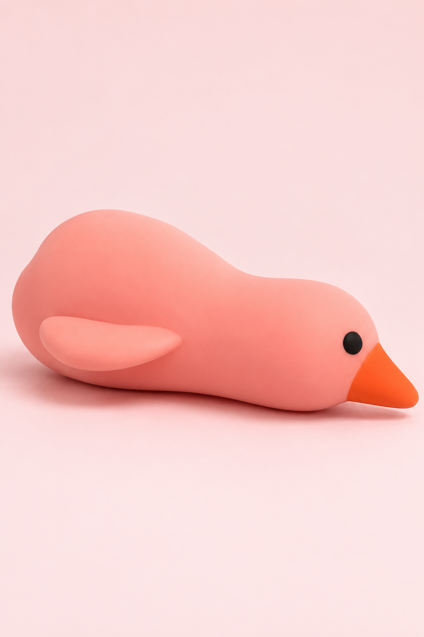Other side of jumbo pink bird squishy with round eye