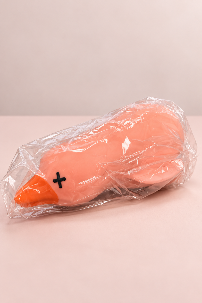Jumbo pink bird squishy in an undamaged clear plastic wrapper