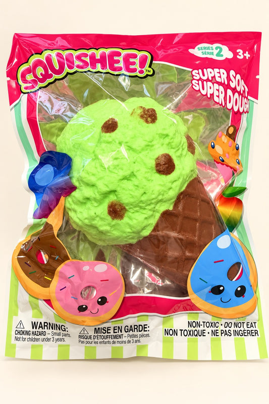 Sealed Squishee Series 2 green ice cream cone squishy in printed bag