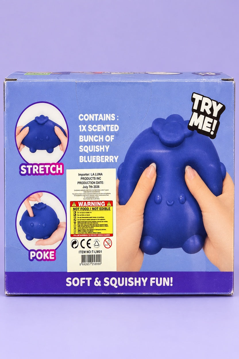 Back of SoftMart Blueberry box with importer and warning label
