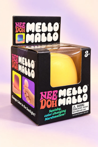 Yellow NeeDoh Mello Mallo in its display box