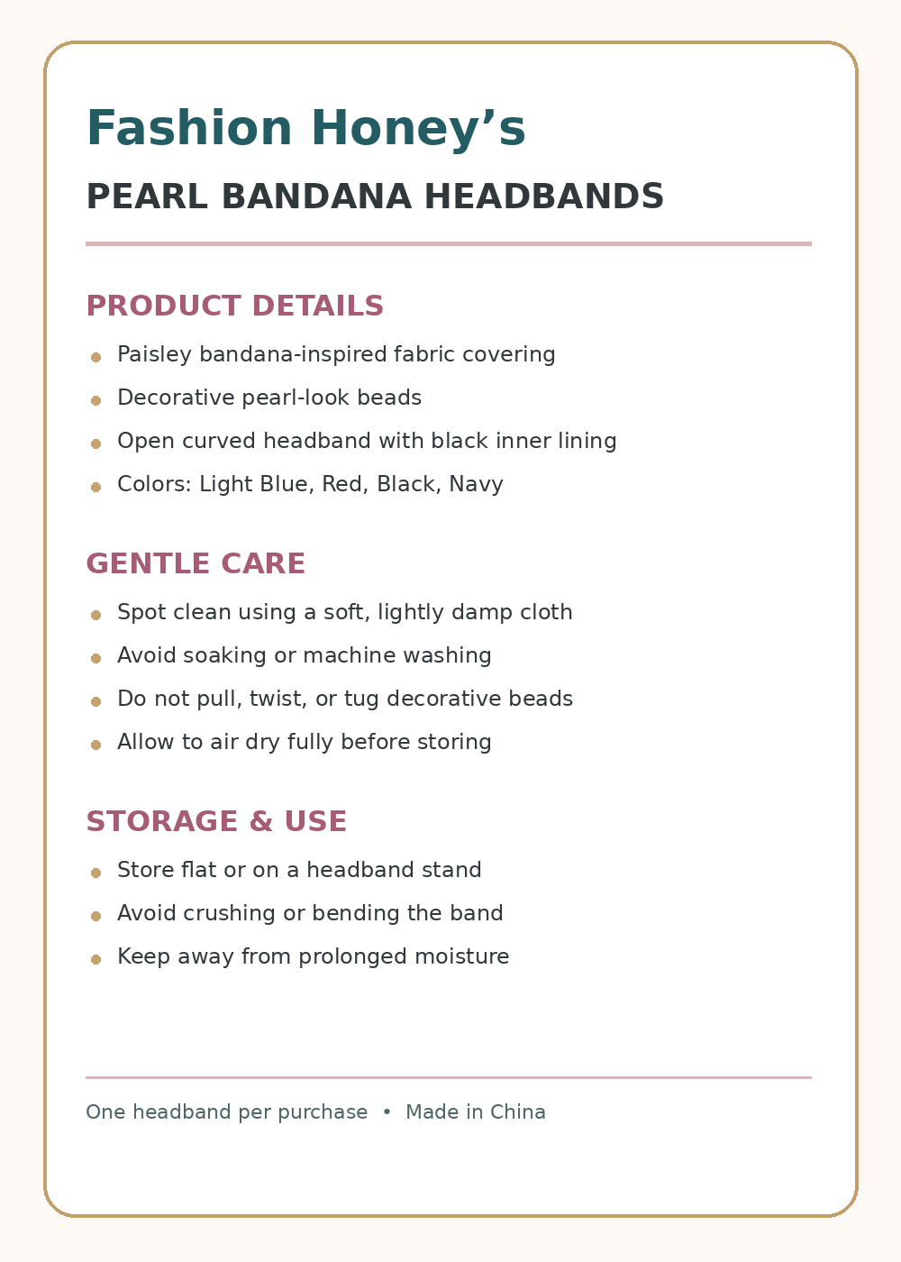 Headband care and product information