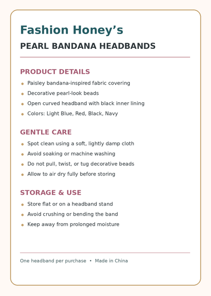 Headband care and product information