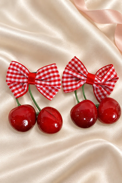 gingham cherry bow matching two-piece barrette set