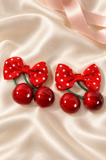 polkadot cherry bow matching two-piece barrette set