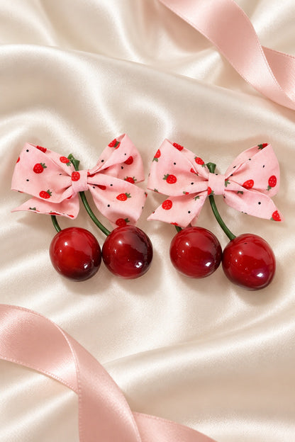 strawberry cherry bow matching two-piece barrette set