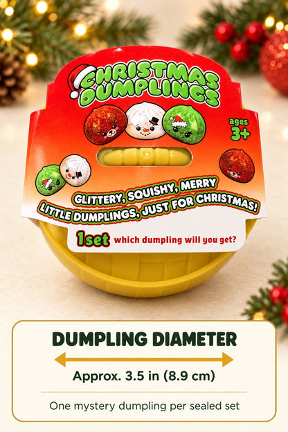Size guide: mystery squishy dumpling approximately 3.5 inches (8.9 cm) in diameter; one sealed set